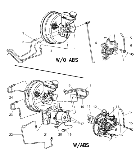 2006 Chrysler PT Cruiser Anti-Lock Brake Control Unit & Front Brake Lines & Hoses Diagram 1