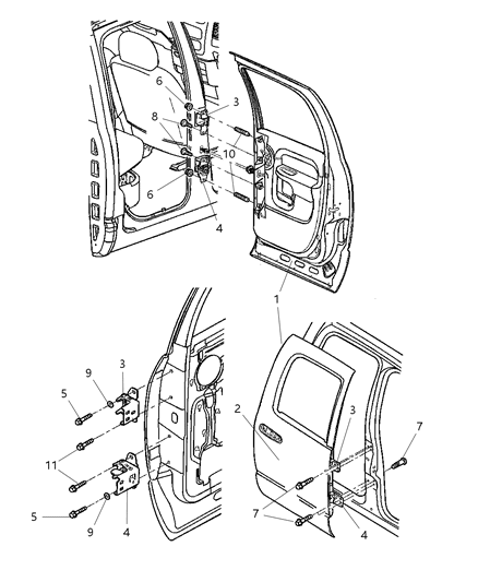 2007 Dodge Ram 3500 Door, Rear Shell & Hinges Diagram