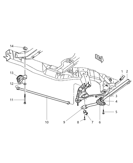 1998 Dodge Dakota Stabilizer Bar & Torsion Bar - Front Diagram