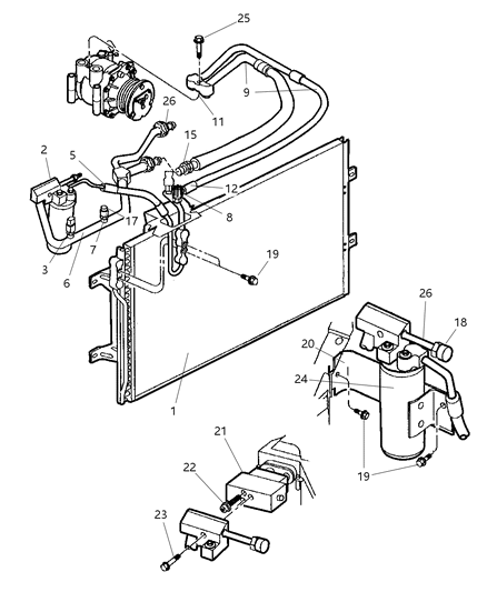 2000 Dodge Ram Wagon Plumbing - A/C Condenser & Drier Diagram