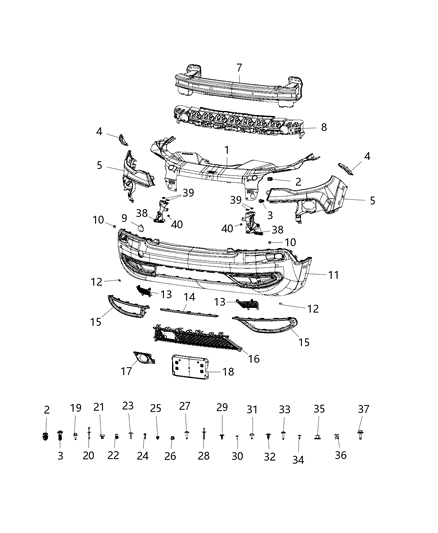 2019 Jeep Cherokee Front Upper Bumper Cover Diagram for 6BA87TZZAD