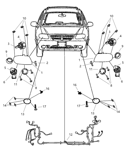 2004 Chrysler Town & Country Lamps - Front Diagram
