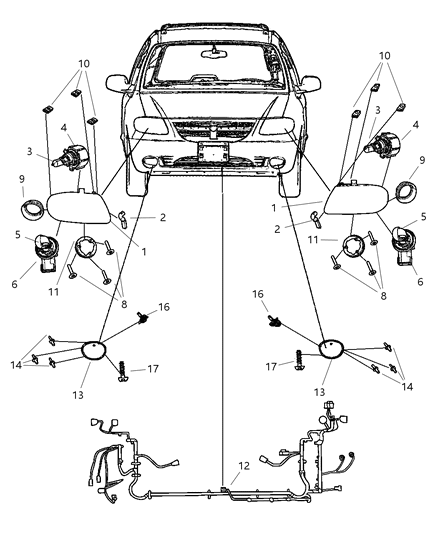 2004 Dodge Grand Caravan Lamps - Front Diagram