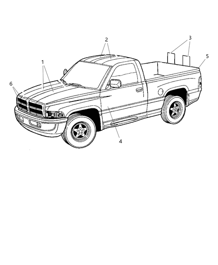 1998 Dodge Ram 1500 Regular Cab Tape Stripes & Decals Diagram