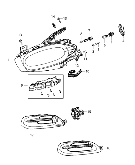 2013 Dodge Dart Replacement Headlight Assembly Compatible Diagram for 68083911AE