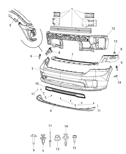 2019 Ram 1500 Fascia, Front Diagram 1