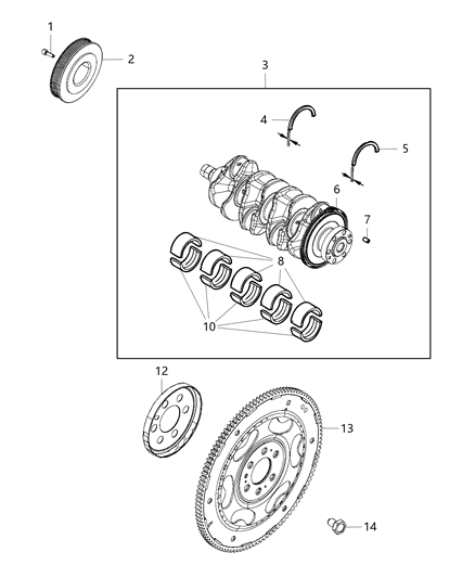 2019 Jeep Wrangler Crankshaft,Crankshaft Bearings , Damper And Flywheel Diagram 3