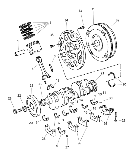 1999 Dodge Ram Wagon Crankshaft , Piston & Torque Converter Diagram 3