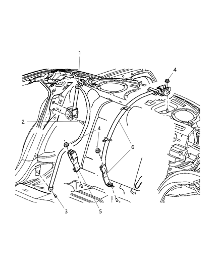 2005 Chrysler 300 Rear Outer Seat Belt Diagram for UX54BD1AD