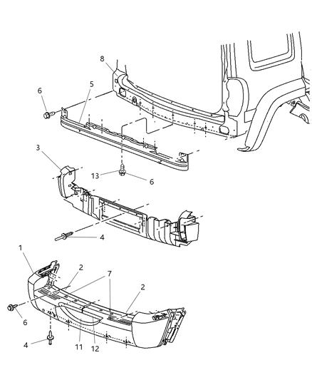 2004 Jeep Liberty Rear Bumper Cover Diagram for 5GJ58HS5AE