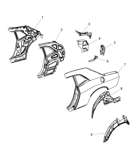 2014 Dodge Challenger Panel-Body Side Aperture Rear Diagram for 68043536AE