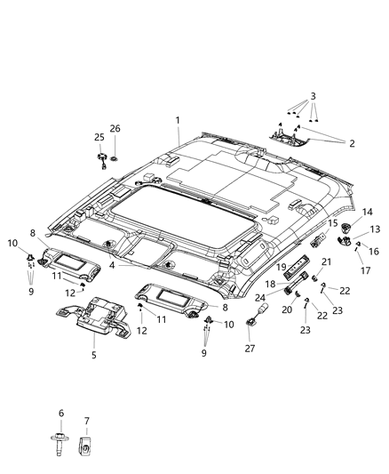 2018 Dodge Challenger Headliner And Visors With Sunroof Diagram