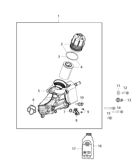 2017 Ram 1500 Engine Oil Filter & Housing & Adapter / Oil Cooler , Adapter & Hoses / Tubes Diagram 1