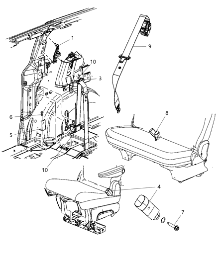 2008 Dodge Grand Caravan Rear Seat Belt Diagram for ZV711DVAA