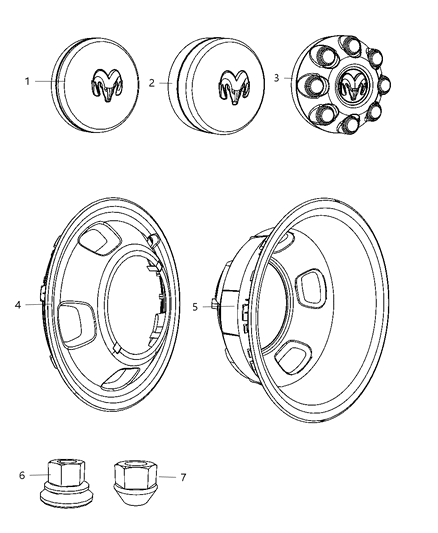 2011 Ram 3500 Cab Chassis Wheel Covers & Center Caps Diagram