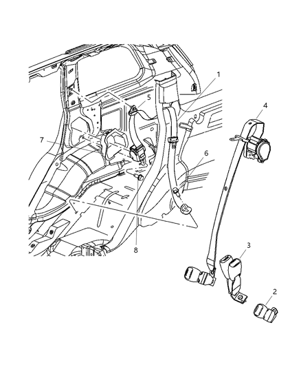 2005 Jeep Grand Cherokee Rear Outer Seat Belt Diagram for 5JB58BD1AC