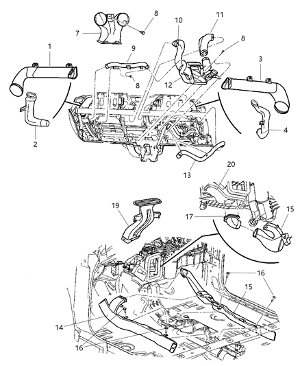 2004 Chrysler PT Cruiser Air Distribution Ducts Diagram