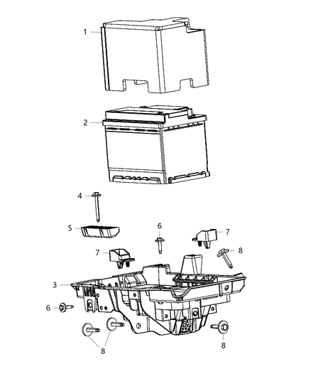 2016 Dodge Dart Battery, Battery Tray, And Support Diagram