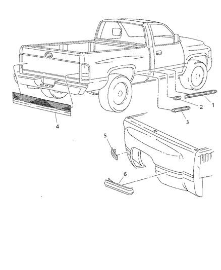 1999 Dodge Ram 2500 Regular Cab Mouldings - Lower Diagram