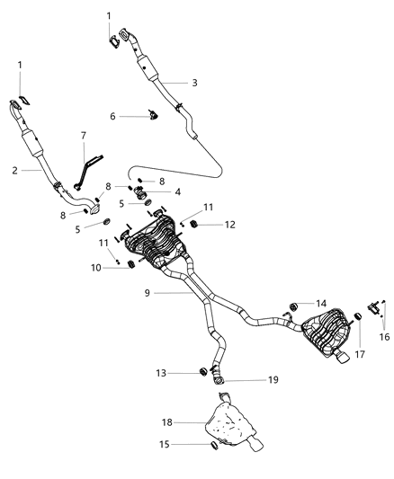 2011 Dodge Durango Exhaust Muffler Resonator And Tailpipe Diagram for 68105749AA