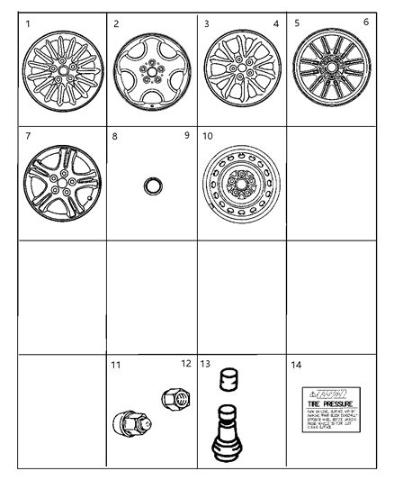 2001 Dodge Intrepid Aluminum Wheel Diagram for LG20PAK