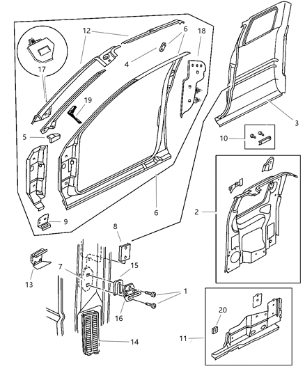 1997 Dodge Ram 1500 Plate-Body Side Hinge Pillar Diagram for 55275367