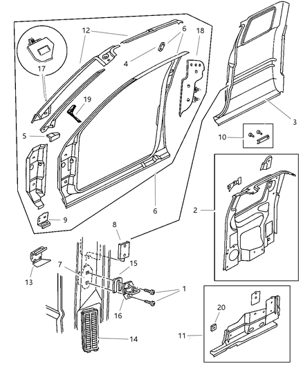 1997 Dodge Ram 1500 DEFLECTOR B Pillar Diagram for 55135173