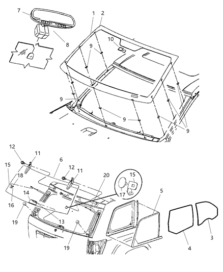 2010 Jeep Grand Cherokee Glass, Glass Hardware & Interior Mirror Diagram