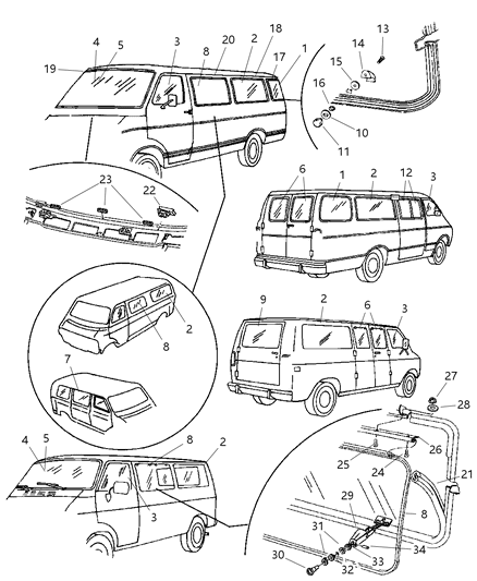 1998 Dodge Ram Wagon Glass-BODYSIDE Window Diagram for 55135255