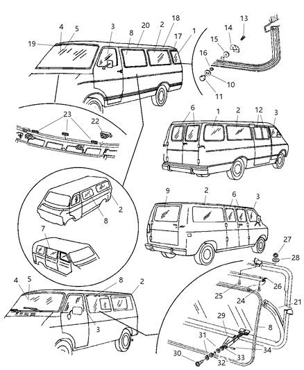 1998 Dodge Ram Wagon Glass-Quarter Window Diagram for 4087023