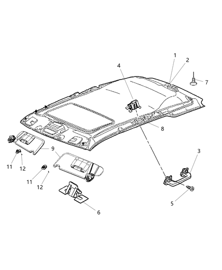 2009 Jeep Grand Cherokee Headliners & Visors Diagram