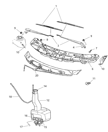 2000 Chrysler Grand Voyager Windshield Wiper & Washer System Diagram