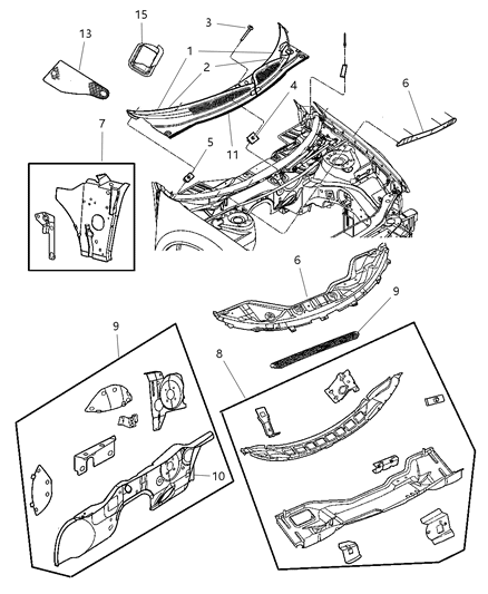 2002 Chrysler Sebring COWL Panel-COWL Side Diagram for 4696346AF