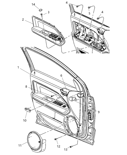 2011 Dodge Caliber Plug-Door Trim Panel Diagram for 1NS38XDVAB