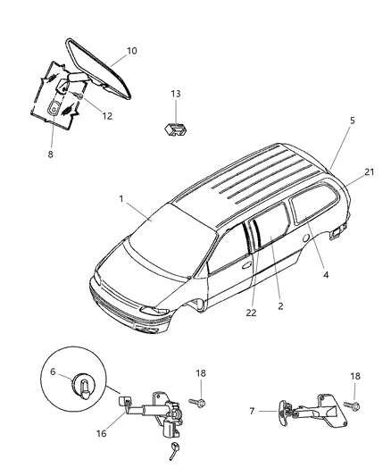 1998 Chrysler Town & Country Glass, Windshield & Rear Quarter Diagram