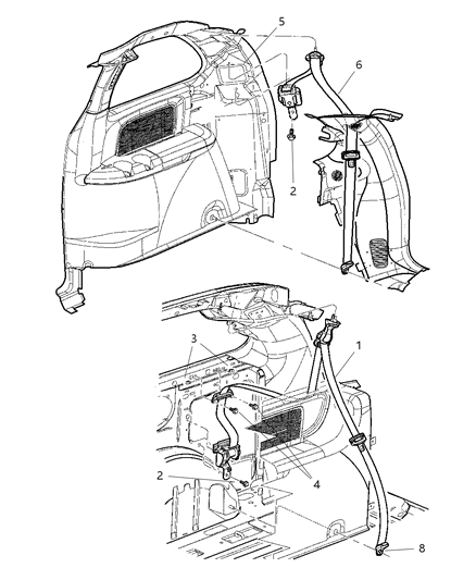 2006 Chrysler Town & Country Rear Outer Seat Belt Right Diagram for 1CK40ZJ3AA