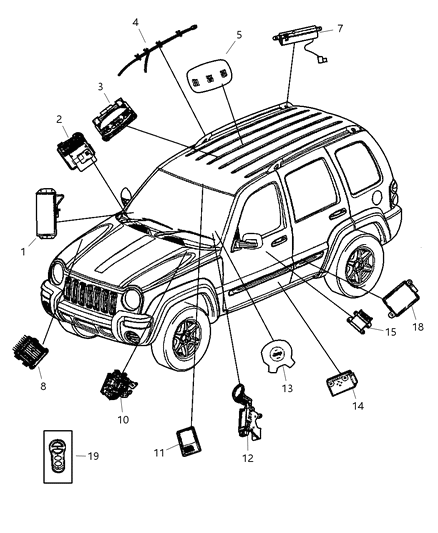 2002 Jeep Liberty Side Curtain Air Bag Diagram for 55315019AE