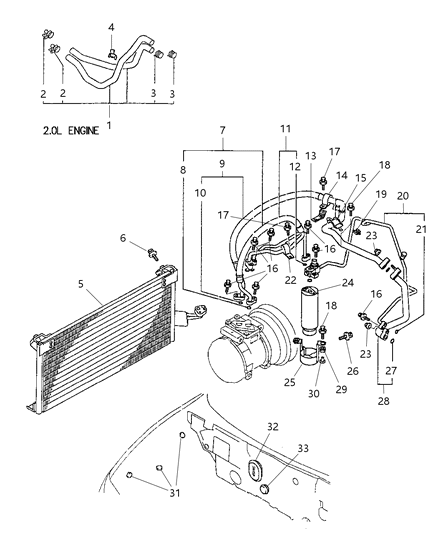 1999 Dodge Avenger Plumbing - Condenser & Hoses Diagram 1