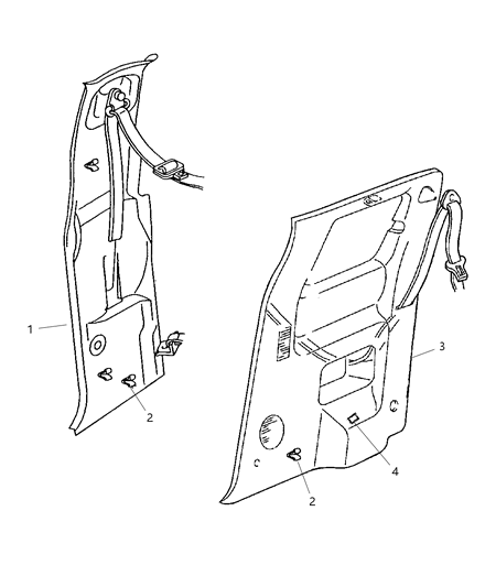 1998 Dodge Ram 2500 Quad & Club Cab Quarter Trim Panel Diagram