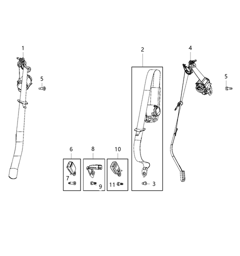 2021 Jeep Cherokee 2Nd Row Outer Seat Belt Right Diagram for 6MH88HL1AA