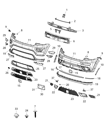 2019 Jeep Grand Cherokee Fascia, Front Diagram 1