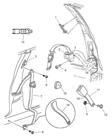 1997 Dodge Neon Seatbelt Buckle Half Diagram for PW881K5