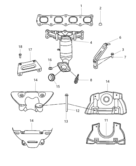 2007 Jeep Compass Exhaust Manifold & Turbocharger & Components Diagram 3