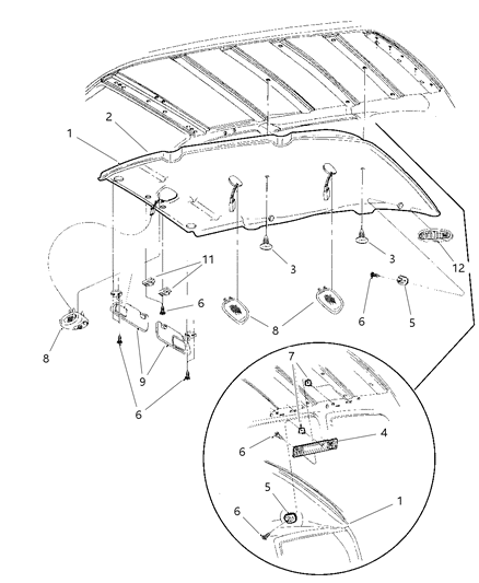 1998 Chrysler Town & Country Headliner Diagram for GH50TL2