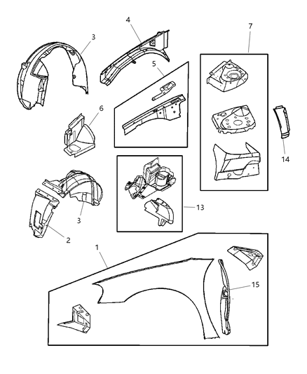 2001 Chrysler Sebring Sedan & Convertible Front Fender Diagram