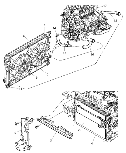 2005 Chrysler Pacifica Radiator & Related Parts Diagram 2