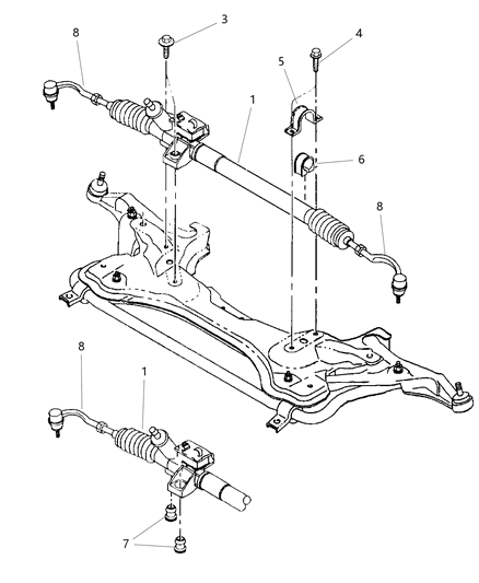 1998 Chrysler Sebring Convertible Gear - Rack & Pinion, Power & Attaching Parts Diagram