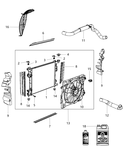 2013 Dodge Grand Caravan Radiator & Related Parts Diagram