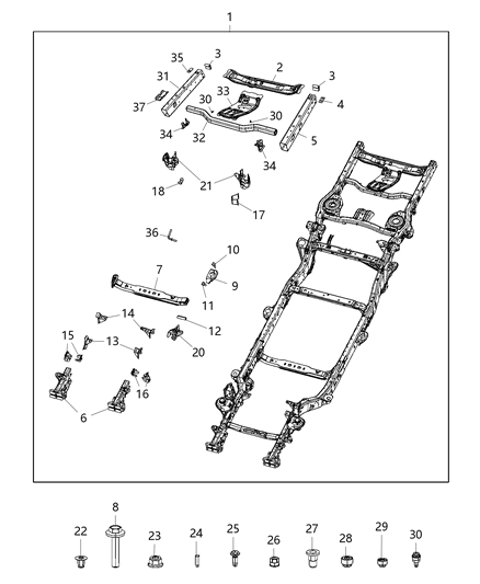 2021 Jeep Gladiator Frame-Rear Right Diagram for 68463464AA