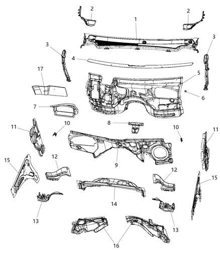 2019 Jeep Grand Cherokee Cowl, Dash Panel & Related Parts Diagram